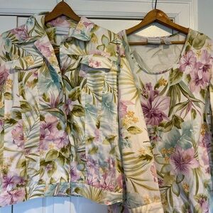 Alfred Dunner Pastel Floral Jacket & Top in Pink, Lavender & Sage